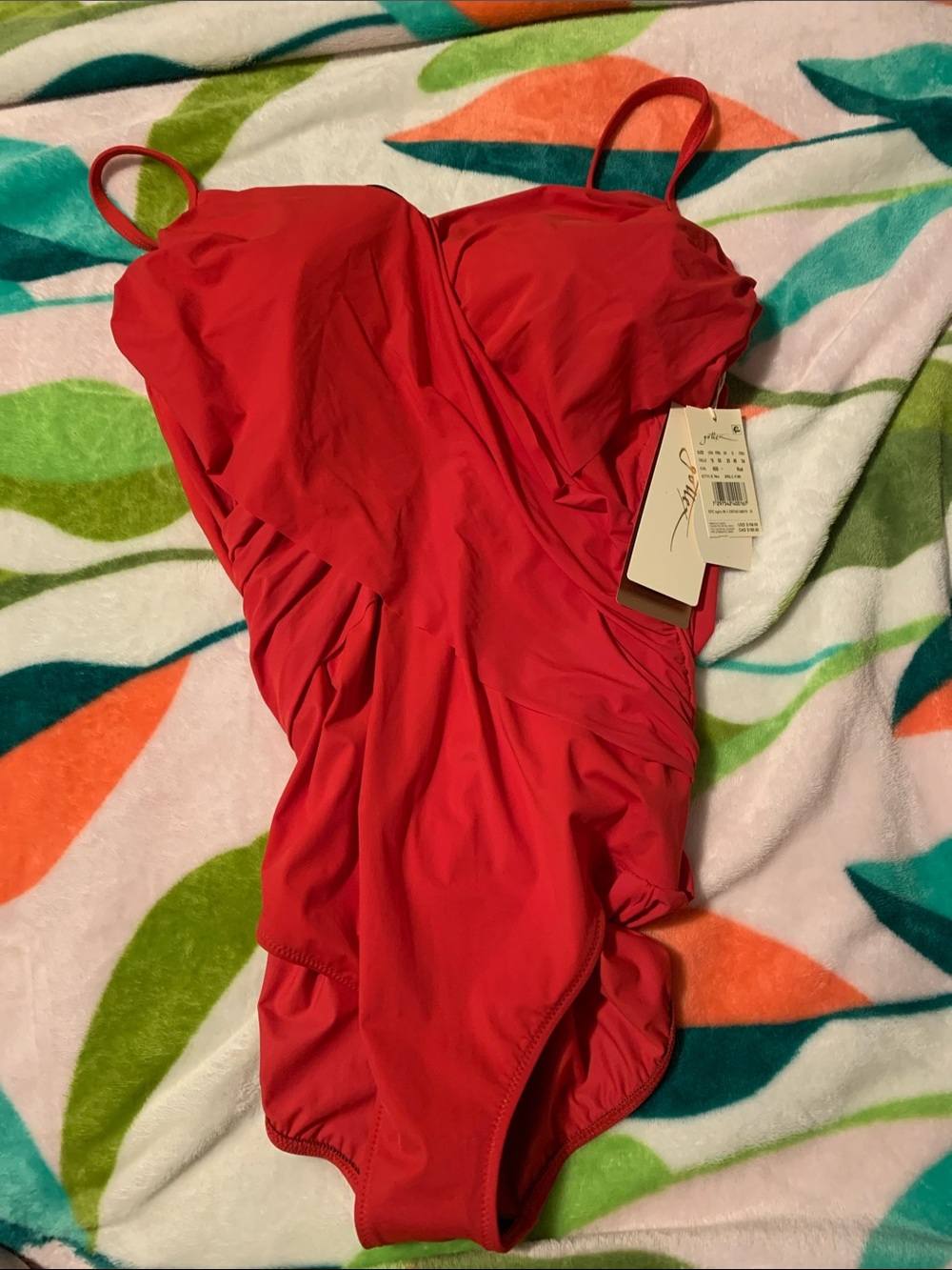 Gottex Red One-Piece Swimsuit with Spaghetti Straps contour